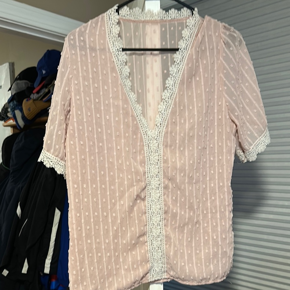 Elegant Pink Lace Trim Blouse